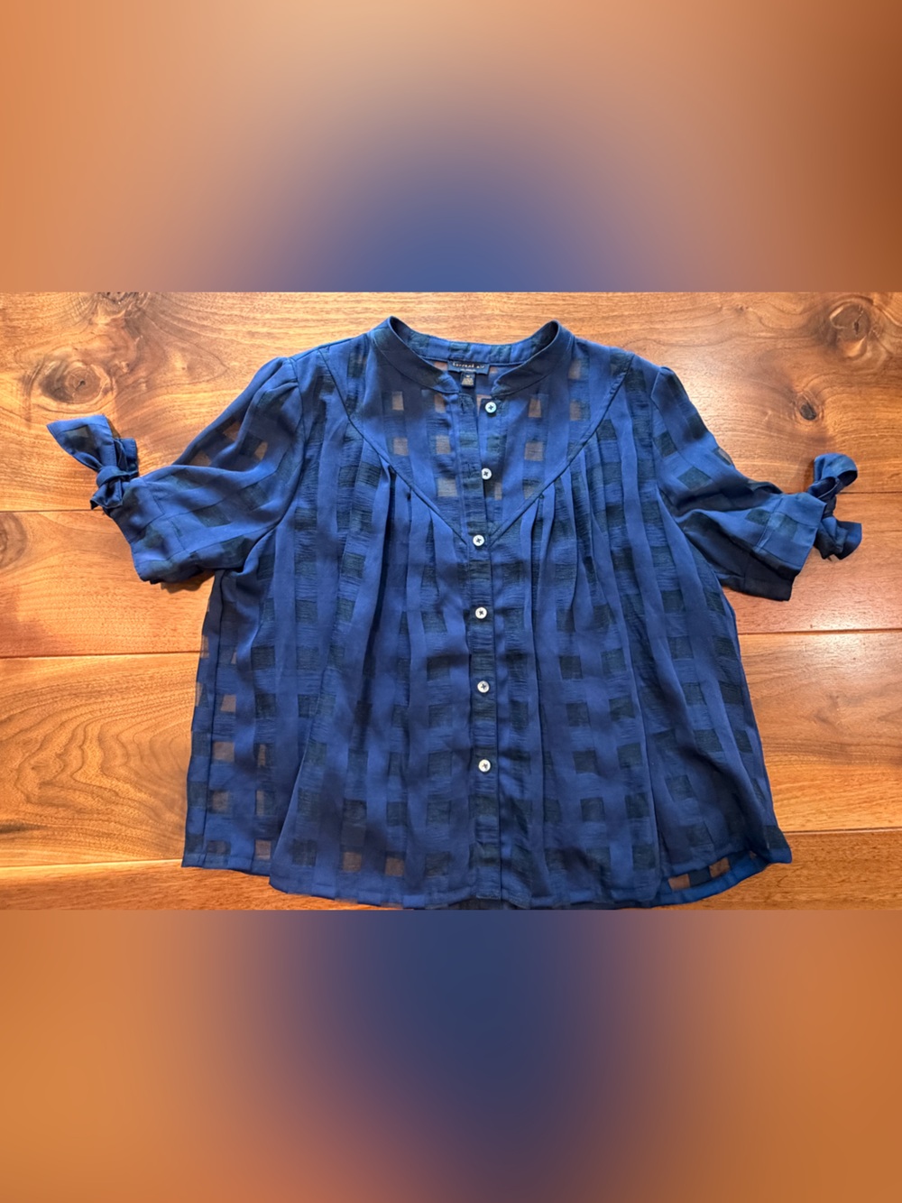 Current Air Navy Blue Short-Sleeve Button Front Blouse
